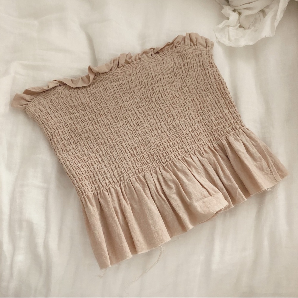 Tan ruffled cropped tube top!